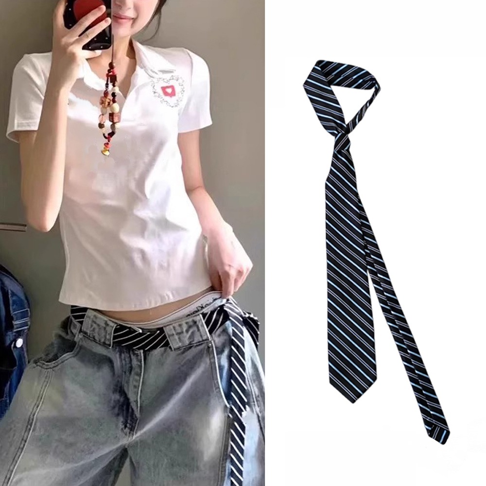 Skinny Tie Men - Personality Polyester Striped Waist Belt Long