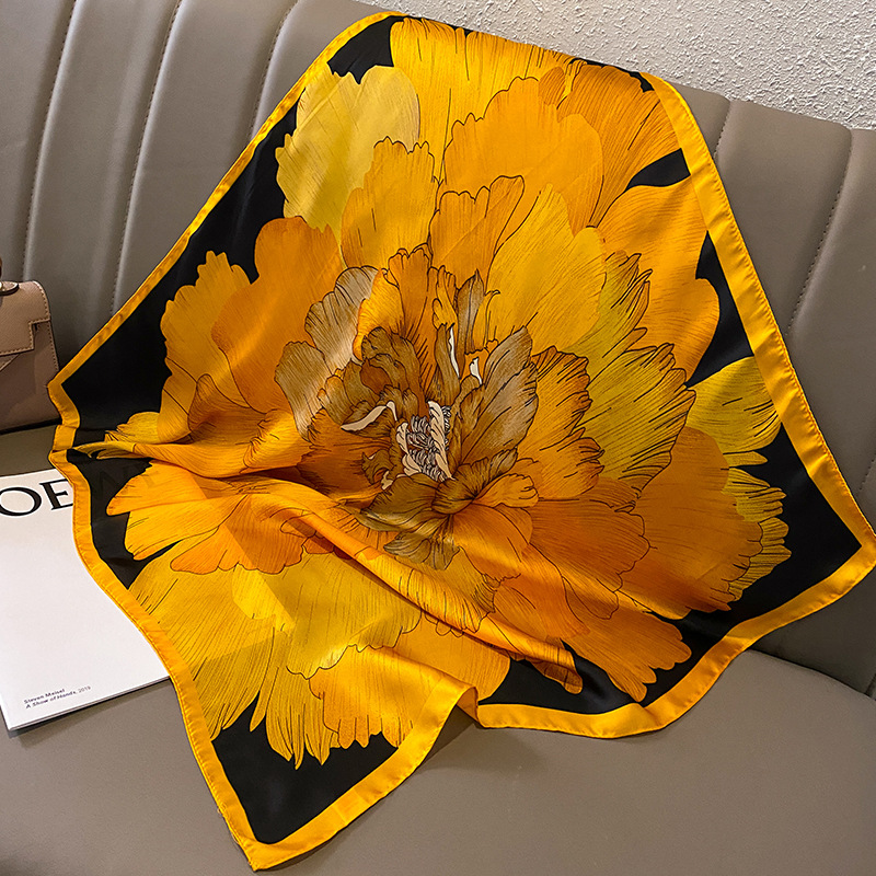Ascot Neck Scarf - Print 70cm Silk Satin Headkerchief Women
