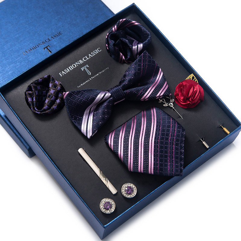 Silk Tie Striped - Holiday Present Tie Handkerchief Pocket Squares