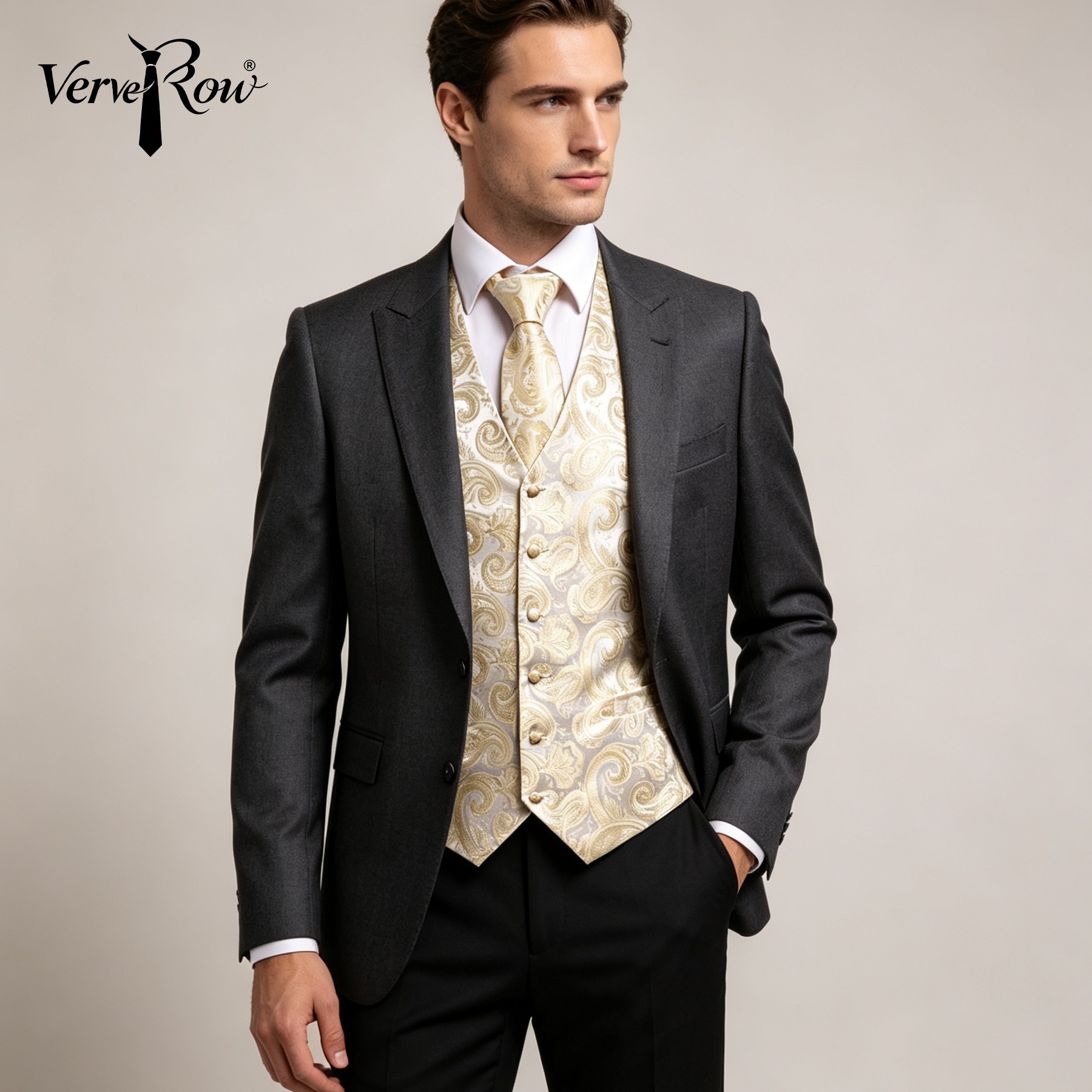 VERVEROW Gold Paisley Printed  - Pocket Square Set review and price